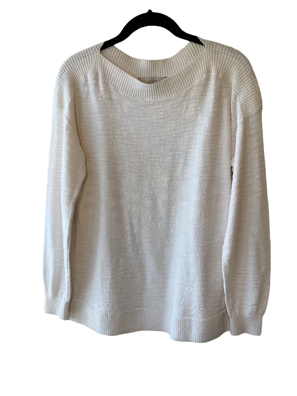 LOFT Textured Boatneck Scoop Neck Sweater White Size Medium SOFT